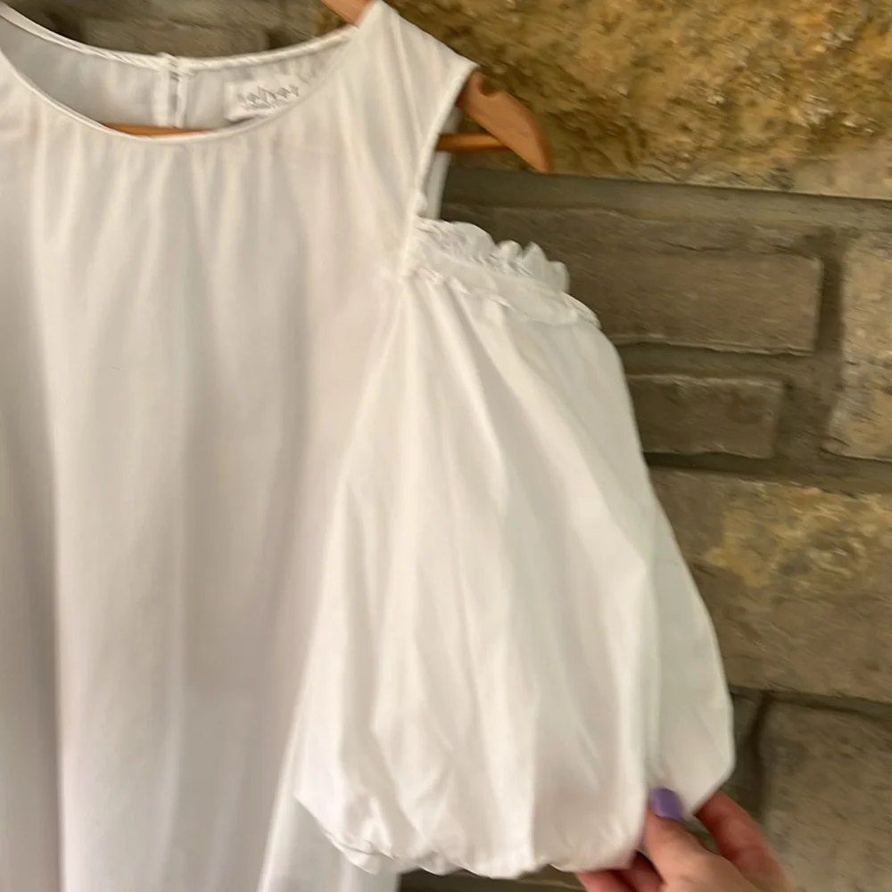 VELVET by Graham & Spencer White Off-the-Shoulder Women's Top Puff Sleeves Med - Picture 5 of 14